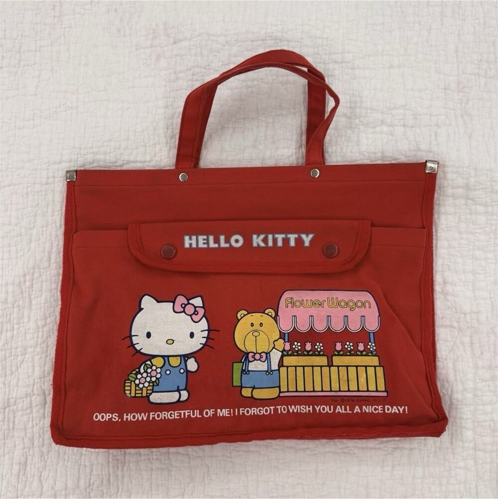 Vintage 1976 Sanrio Hello Kitty Red Canvas Tote Bag Japan Rare